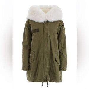 Mr & Mrs Italy Green Long Fur Army Parka